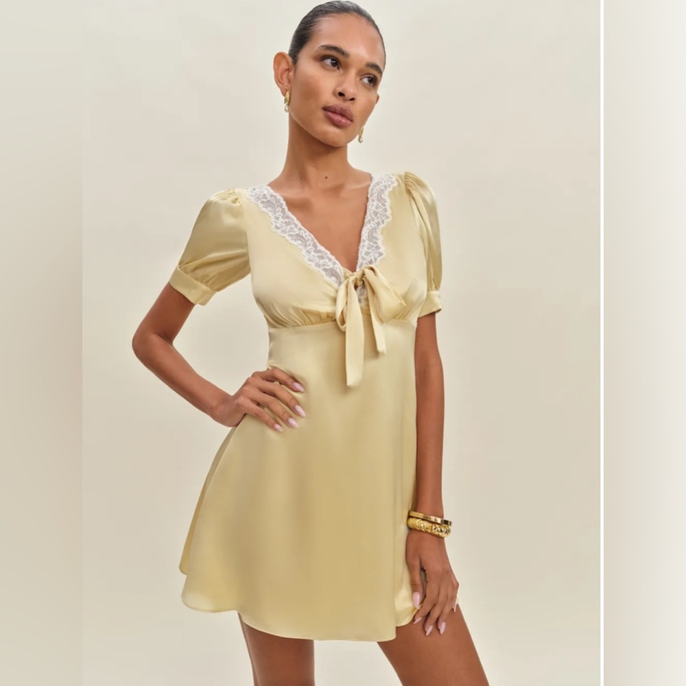 Reformation Avin Silk Dress Yellow - Size 12